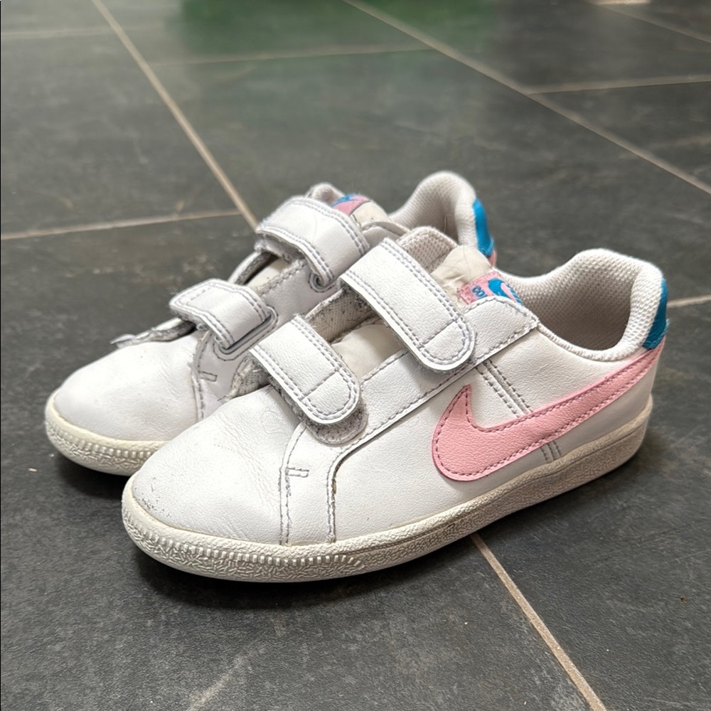 Nike Kids White Sneakers with Pink Swoosh